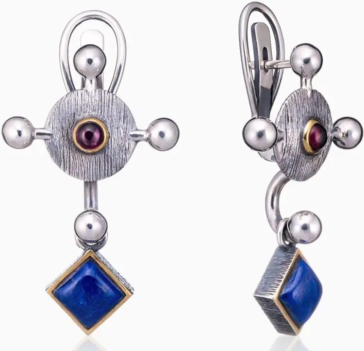 Серьги Deimantas 123917488 вес 19.05 г серебро, лазурит, гранат купить,NaN