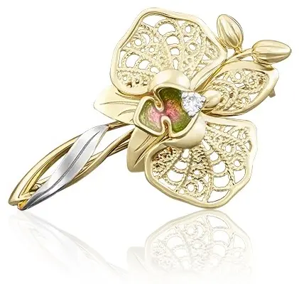 Брошь Deimantas 108563778 вес 2.38 г золото, фианит купить,NaN
