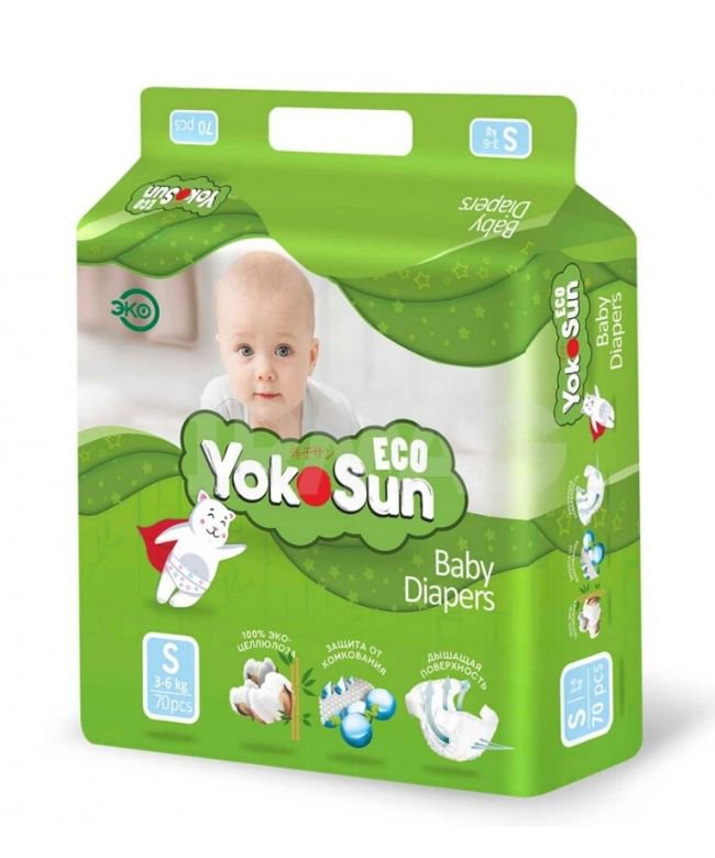 Подгузники Yokosun Eco S 3-6кг 70шт