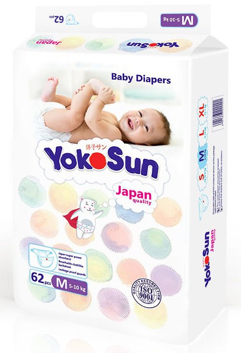 Подгузники Yokosun M 5-10кг 62шт