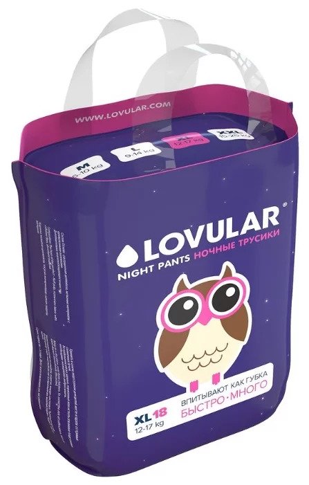 Подгузники-трусики Lovular Night pants XL 12-17кг 18шт купить,NaN