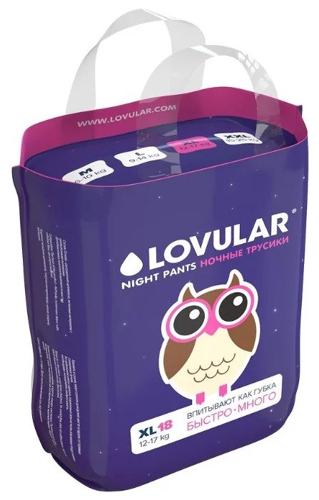 Подгузники-трусики Lovular Night pants XL 12-17кг 18шт купить,NaN