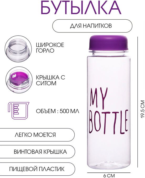 Бутылка 0.5 л фиолетовый, винтовая, пластик купить,NaN