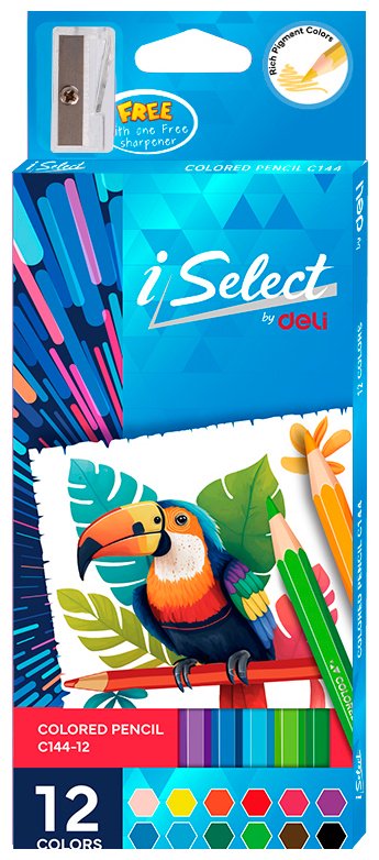 DELI Цветные карандаши I Select, 12 цветов, точилка, шестигранный купить,NaN