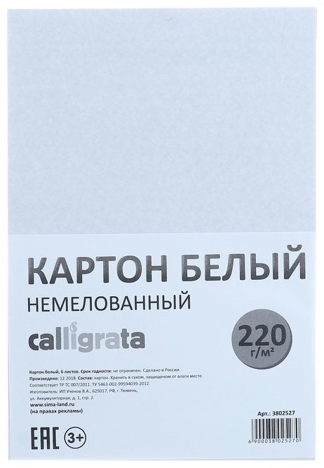 Картон белый односторонний Calligrata 3802527, А4, 6 л купить,NaN