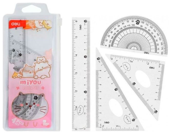 Набор линеек DELI H657, miYou, 15 см, 4 шт, пластик, прозрачный купить,NaN