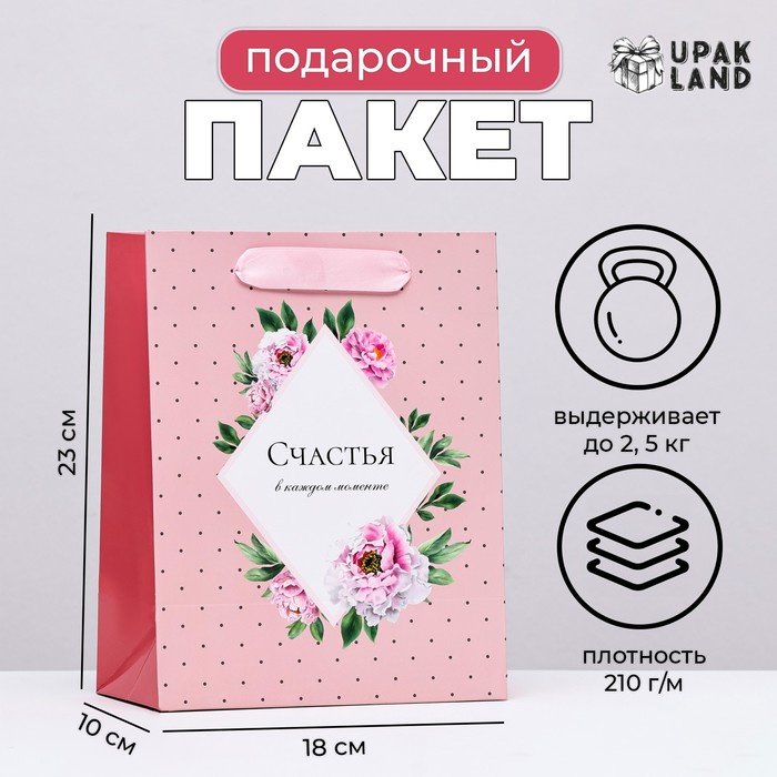 Подарочный пакет Счастья в каждом моменте UPAK LAND 1 шт ламинированная бумага 18х23 см купить,NaN