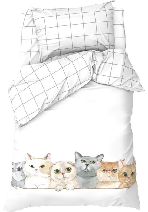 Комплект Этель Happy cats 1.5-спальный бязь, 1 наволочка: 50x70 см купить,NaN