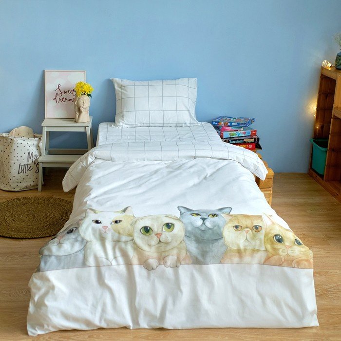 Комплект Этель Happy cats 1.5-спальный бязь, 1 наволочка: 50x70 см купить,NaN