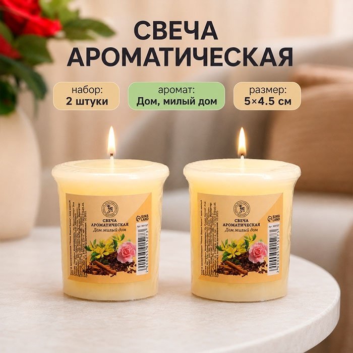 Ароматическая свеча Богатство Аромата Home Sweet home (дом милый дом), 9591527 5 см, 2 шт купить,NaN