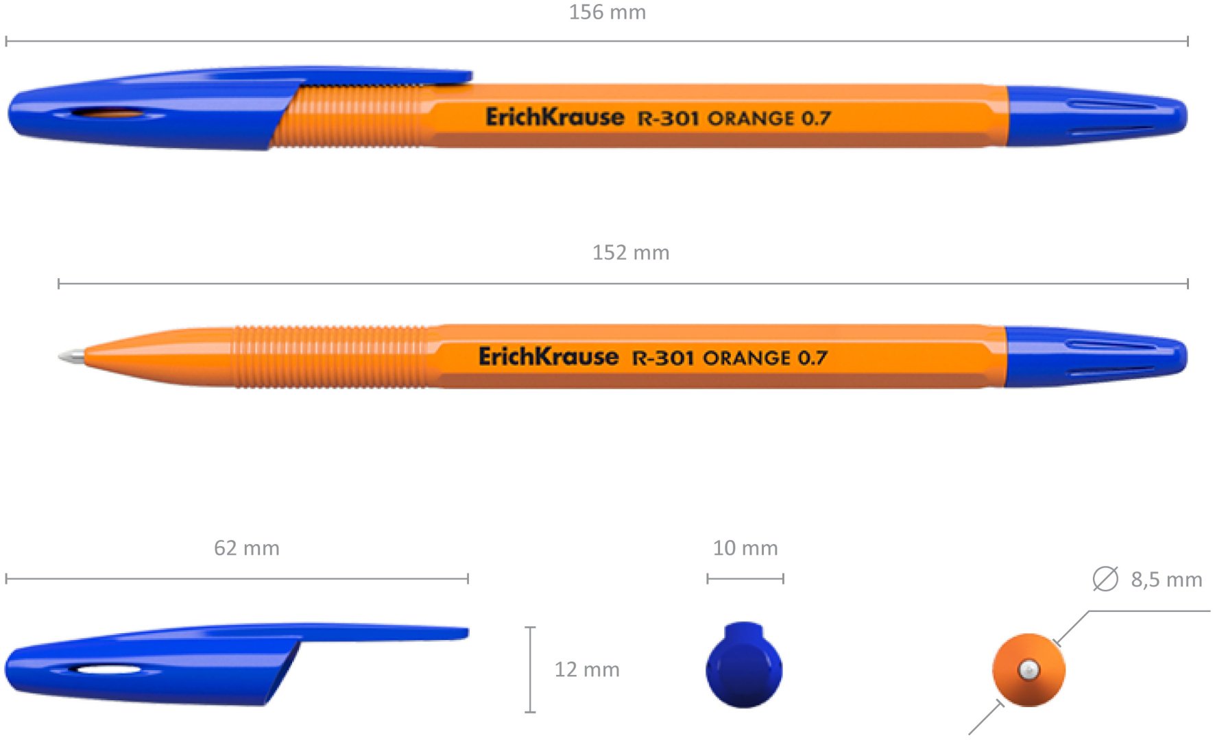 Ручка шариковая Erich Krause R-301 Orange Stick 5 шт, 0.7 мм, цвет чернил синий купить,NaN