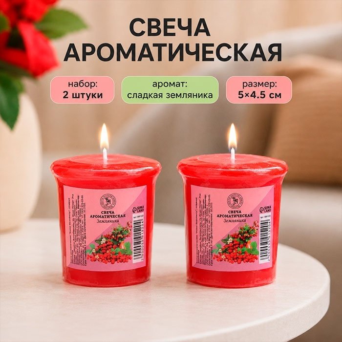 Ароматическая свеча Богатство Аромата Sweet Strawberry (сладкая земляника) 5 см, 2 шт купить,NaN