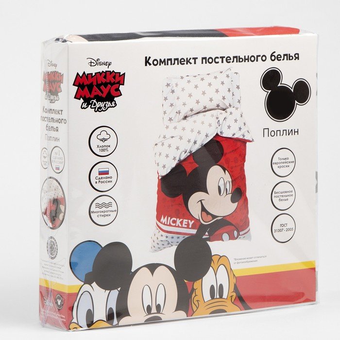Комплект Disney Микки Маус 1.5-спальный поплин, 1 наволочка: 50x70 см купить,NaN