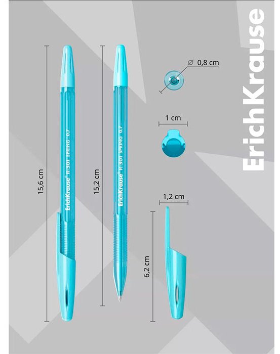 Ручка шариковая ErichKrause R-301 Spring Stick 5 шт, 0.7 мм, цвет чернил синий купить,NaN