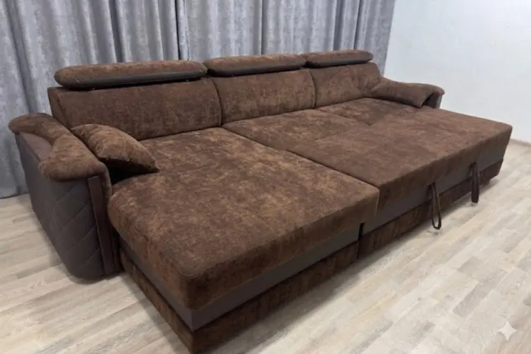 Угловой диван Орион, 350х135 см, обивка букле, коричневый купить,NaN