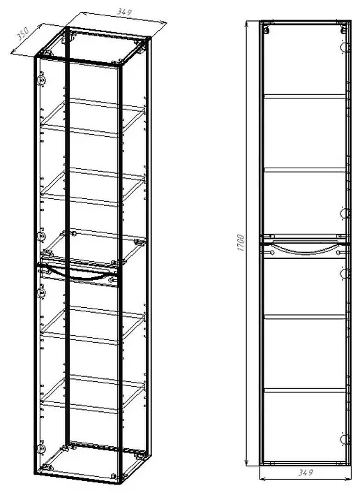 Шкаф-пенал навесной KABINKA.KZ VSC-2M170GW-L, 35x35x170 см, белый купить,NaN