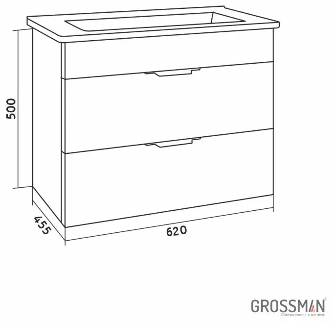 Тумба с раковиной Grossman Кросс 65, 62x50x45 см, серый купить,NaN