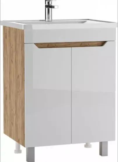 Тумба с раковиной KABINKA.KZ Адай, 59x70x48 см, белый, коричневый