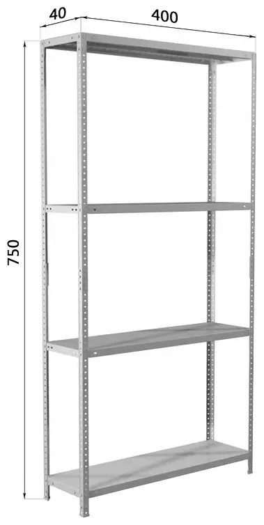 Стеллаж складской Практик 75x40x150 см, полок 3 шт