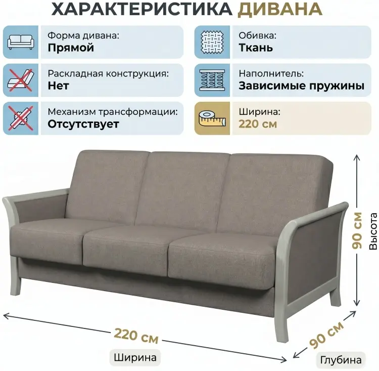 Диван Пинскдрев Канон-1 люкс, 220х90 см, обивка ткань, мультиколор купить,NaN