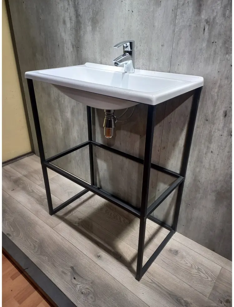Тумба с раковиной KABINKA.KZ лофт 700 нп, 68.5x87.5x38.5 см, черный, белый купить,NaN