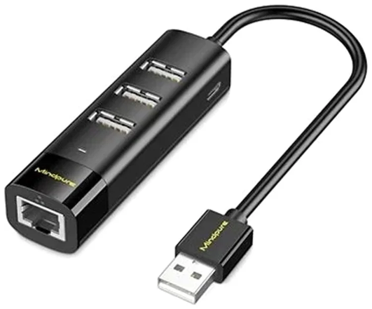 USB Сетевая карта/Hub USB2.0- LAN+3*USB2.0 Mindpure UR008 LX10395 Black