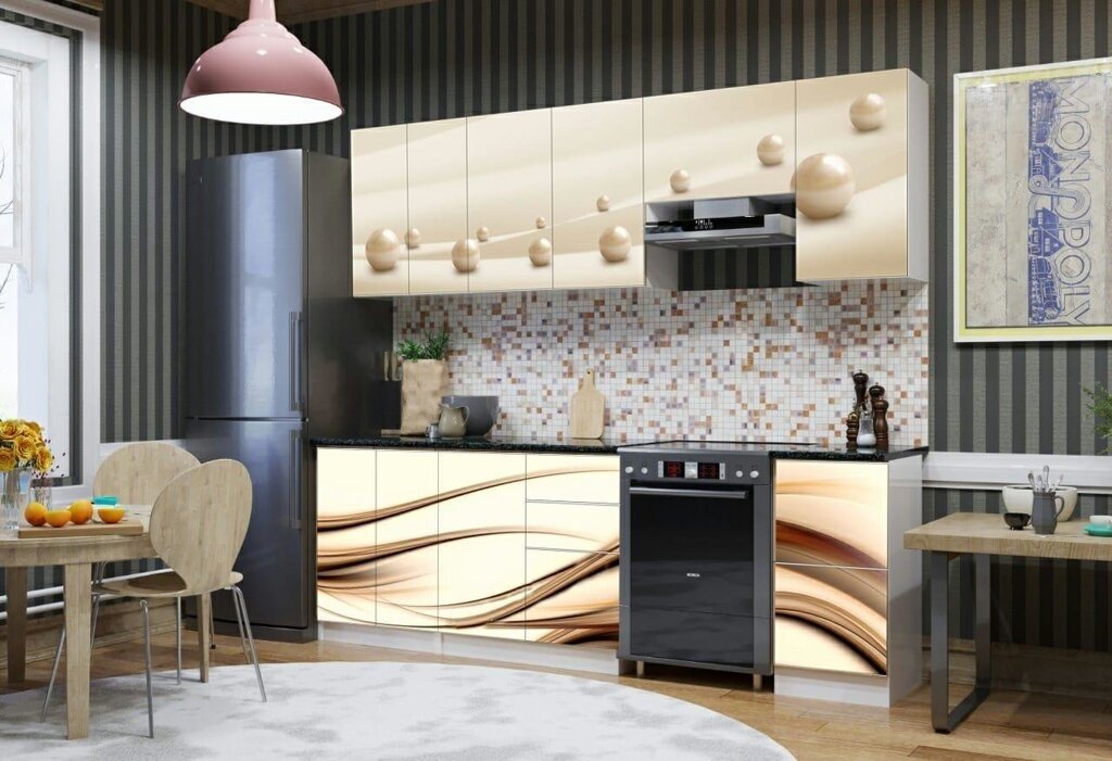 Кухонный гарнитур Grand Miks Рояль, 240x220х60 см, ЛДСП, коричневый, бежевый