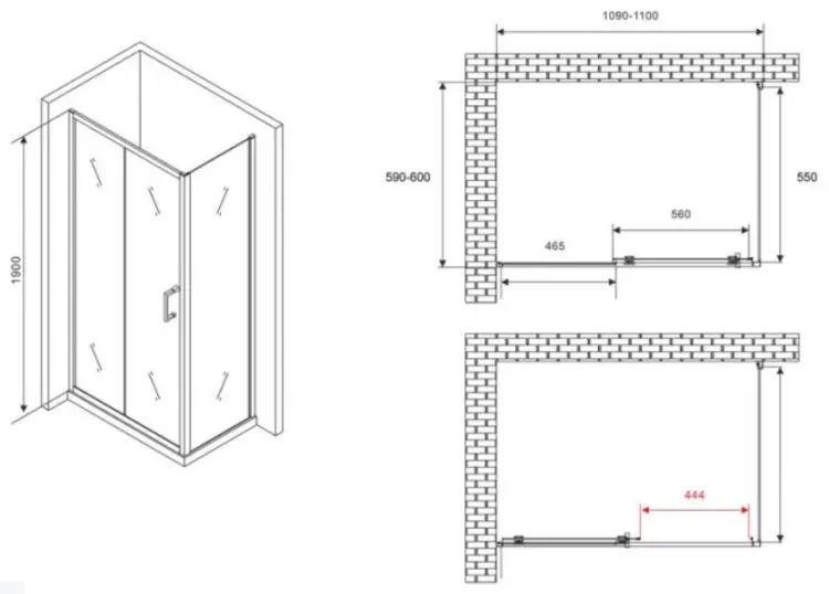 Душевое ограждение Abber двухстенное AG301105-S605, 600х1900 мм купить,NaN