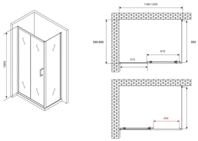 Душевое ограждение Abber двухстенное AG301205-S605, 600х1900 мм купить,NaN