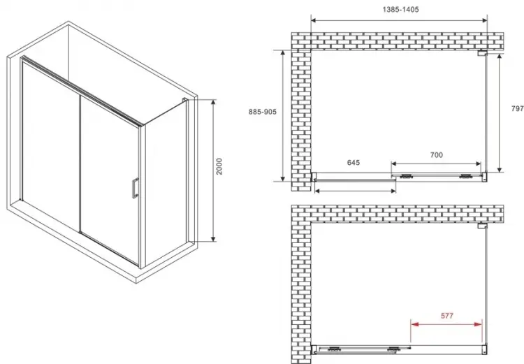 Душевое ограждение Abber двухстенное AG93140-S92, 1400х900х2000 мм купить,NaN