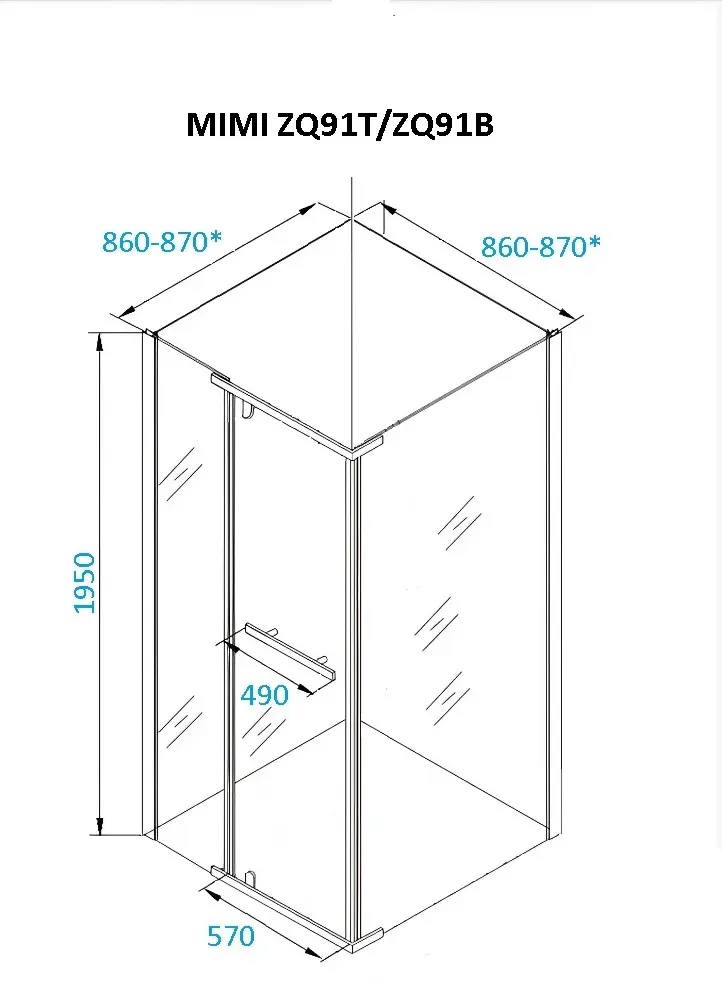 Душевое ограждение CeruttiSPA двухстенное MIMI ZQ91B, 900х1950 мм