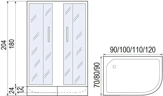 Душевое ограждение Мономах двухстенное 90/70/180 МЗ BL L/R, 700х1800 мм