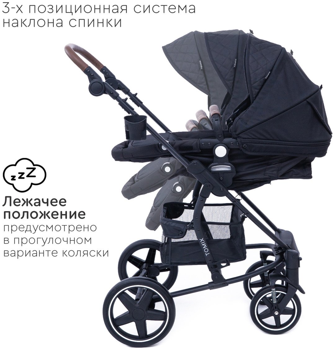 Коляска-трансформер 2 в 1 TOMIX Emily, черный купить,0