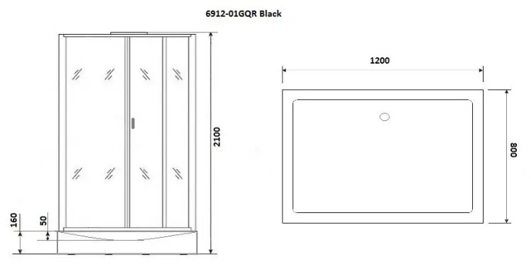 Душевая кабина KABINKA.KZ NG-6912-01GQL BLACK, 210х80 см, низкий поддон купить,NaN