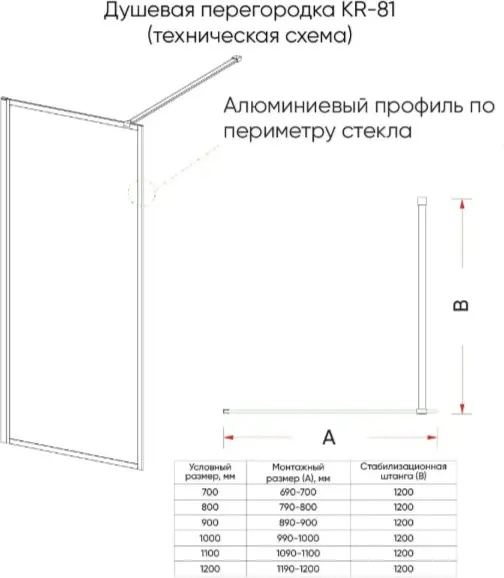 Душевое ограждение KABINKA.KZ одностенное KR81BT-100-05-C8, 1000х2000 мм