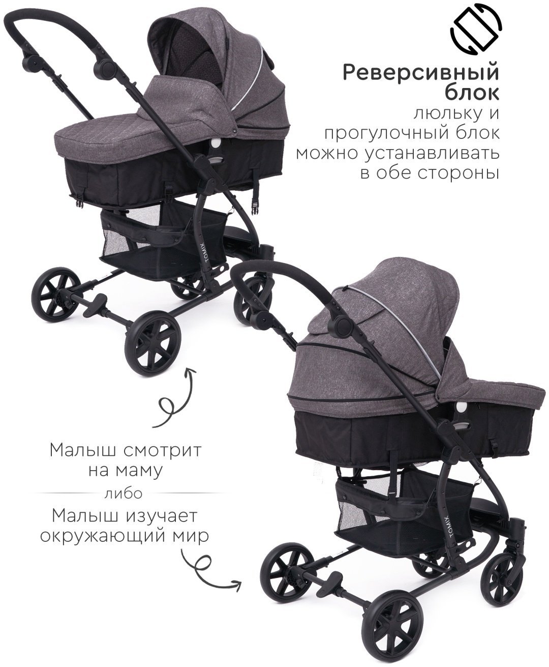 Коляска трансформер TOMIX Sandy, темно-серый - ForteMarket Коляска трансформер TOMIX Sandy, темно-серый купить,0