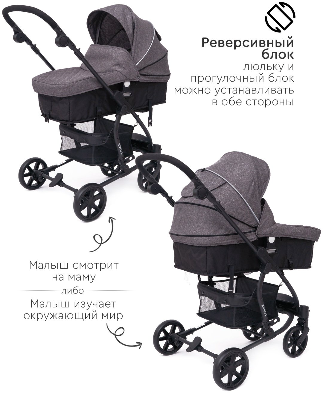 Коляска трансформер TOMIX Sandy, темно-серый купить,NaN