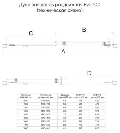 Душевое ограждение KABINKA.KZ двухстенное Evo 100 B, 700х1950 мм