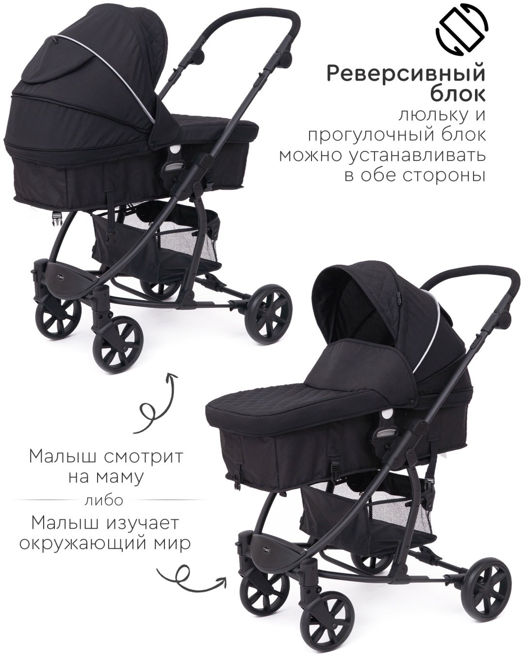 Коляска трансформер TOMIX Sandy, черный - ForteMarket Коляска трансформер TOMIX Sandy, черный купить,0