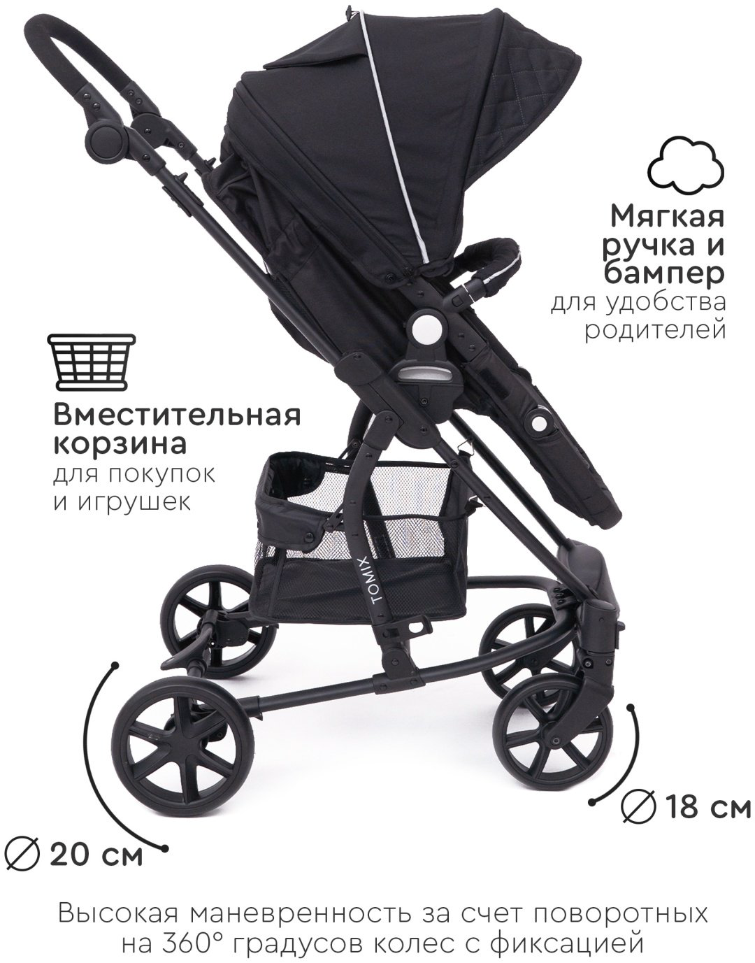 Коляска трансформер TOMIX Sandy, черный купить,NaN
