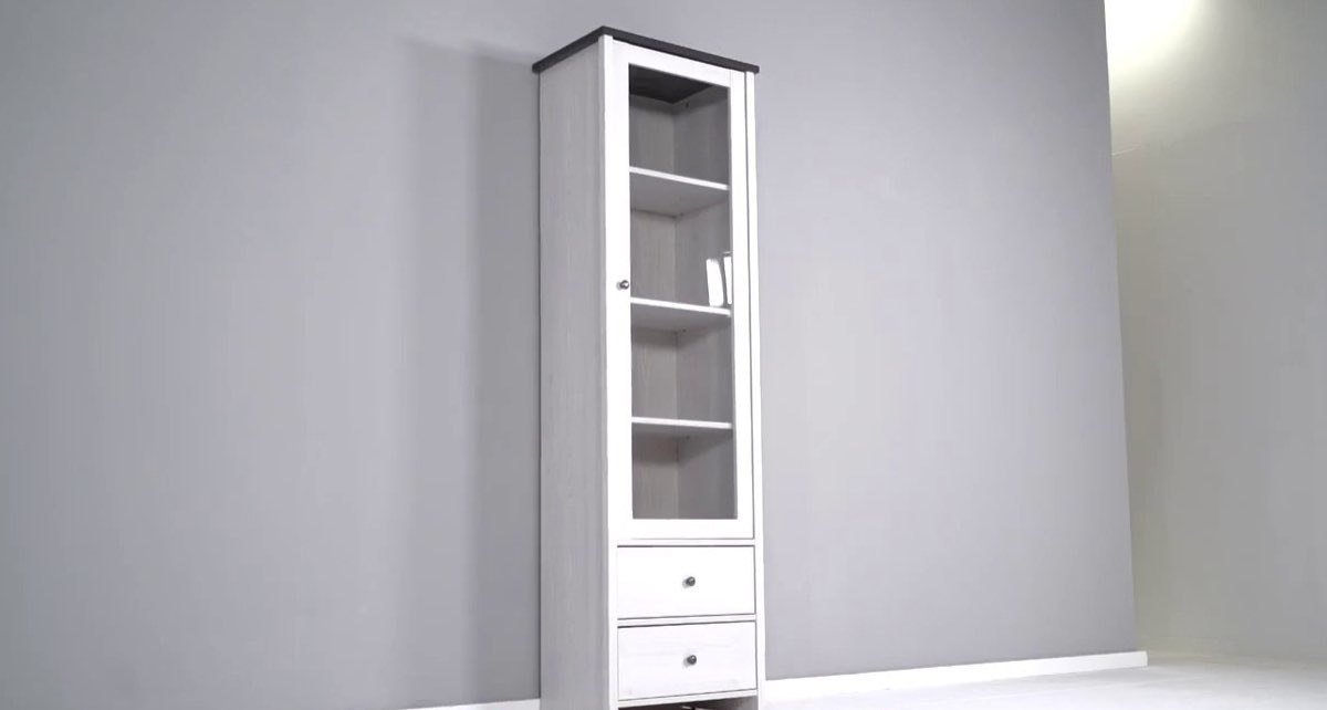 Шкаф-витрина Гербор Порто REG1W2S 58.5x40x199.5см белый купить,NaN