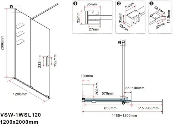 Душевое ограждение KABINKA.KZ одностенное VSW-1WSL120CGB, 1200х2000 мм купить,NaN