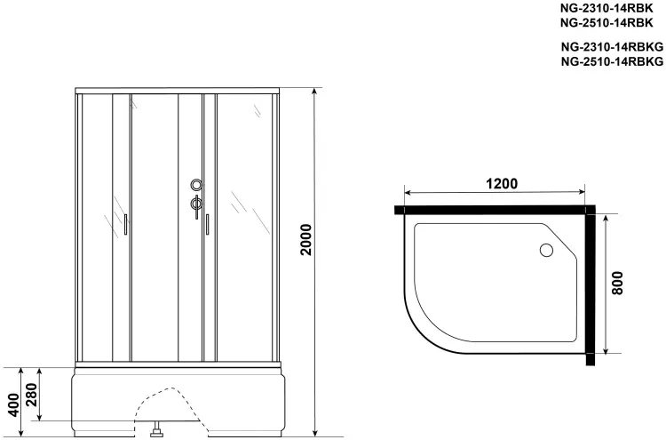 Душевая кабина Niagara NG-2510-14RBK, 200х120 см, высокий поддон