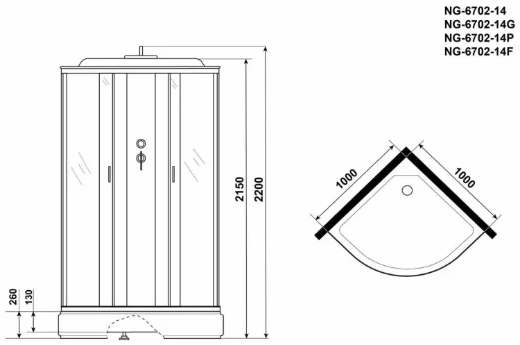Душевая кабина Niagara NG-6702-14G , 215х100 см, средний поддон купить,NaN