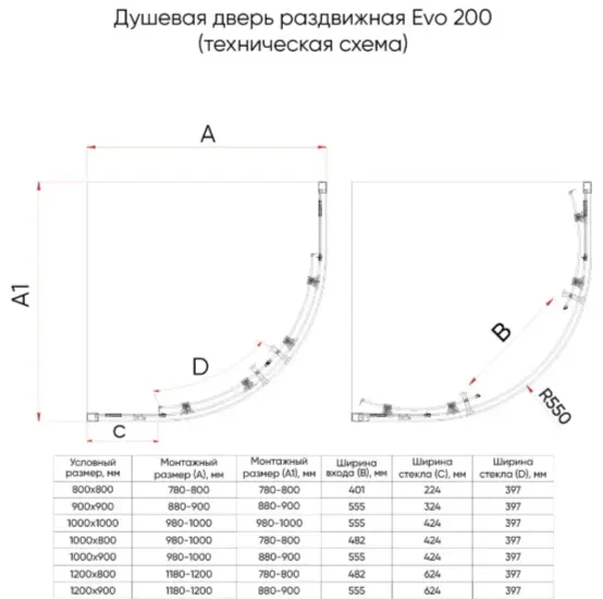 Душевое ограждение KABINKA.KZ двухстенное E2-B-12080-01-C9, 800х1950 мм