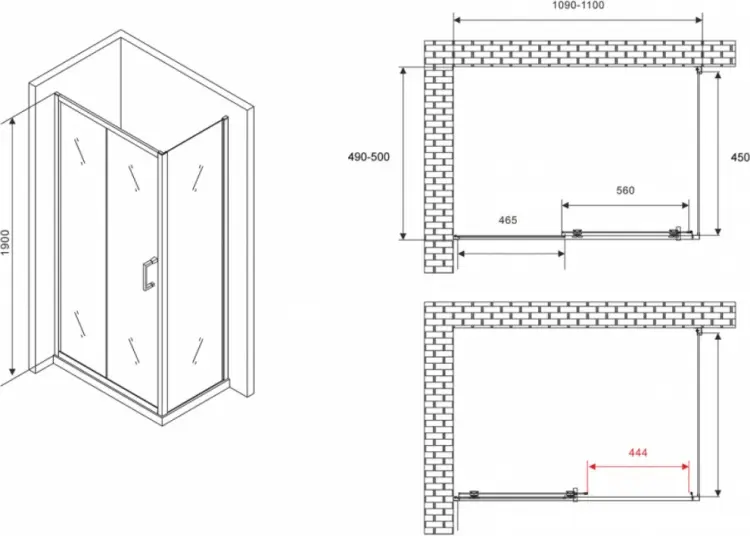 Душевое ограждение Abber двухстенное AG301105-S505, 500х1900 мм купить,NaN