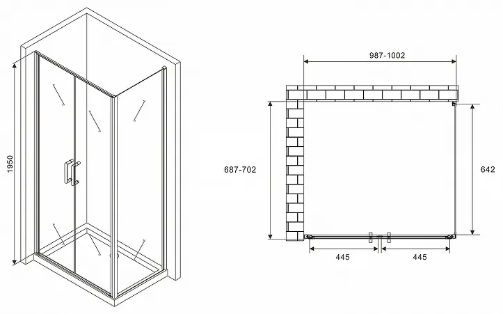 Душевое ограждение Abber двухстенное AG04100C-S70 , 700х1950 мм купить,NaN