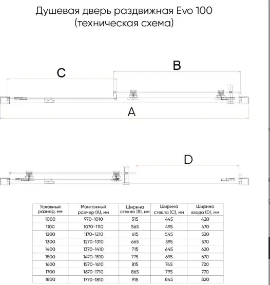 Душевое ограждение KABINKA.KZ двухстенное Evo 100 B, 900х1950 мм