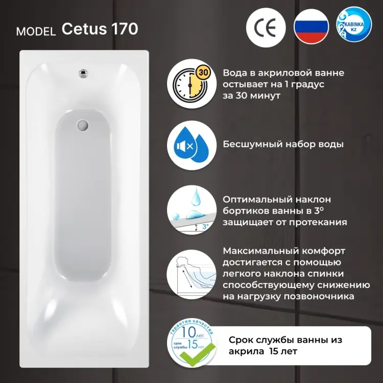 Ванна KABINKA.KZ ECO CITY 170x70, акрил