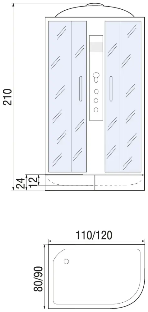 Душевая кабина KABINKA.KZ DUNAY 120/80/24 TH L , 210х120 см, низкий поддон